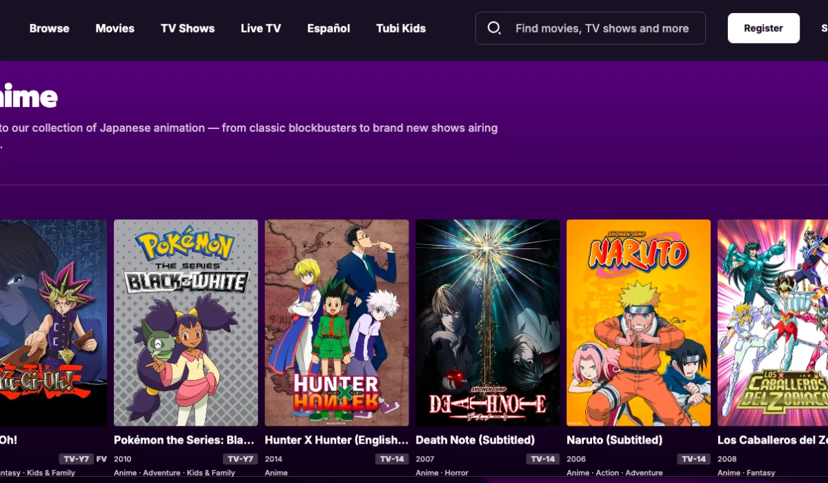 Tubi.tv website